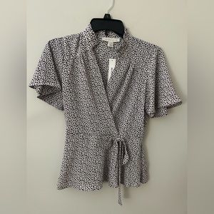 Monteau Los Angeles Ivory and Black Animal Print Blouse in Size Small NWT